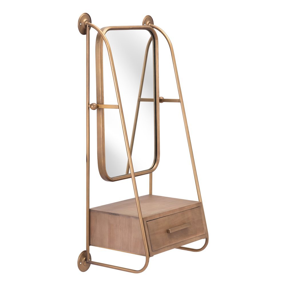 Peralta Mirror Shelf Brass & Brown. Picture 1