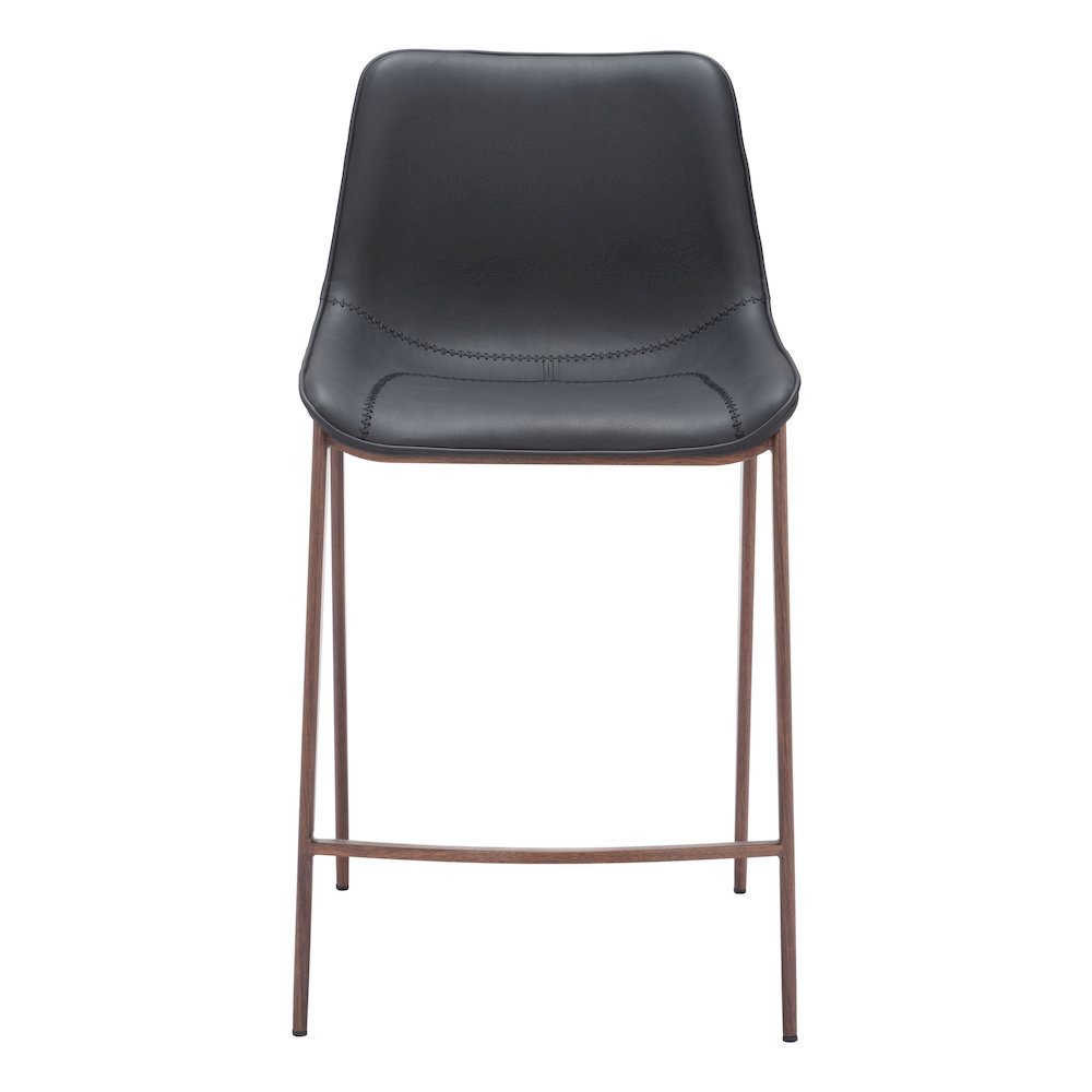 Counter Stools Set of 2, Black Faux Leather, Faux Wood Steel Legs. Picture 4
