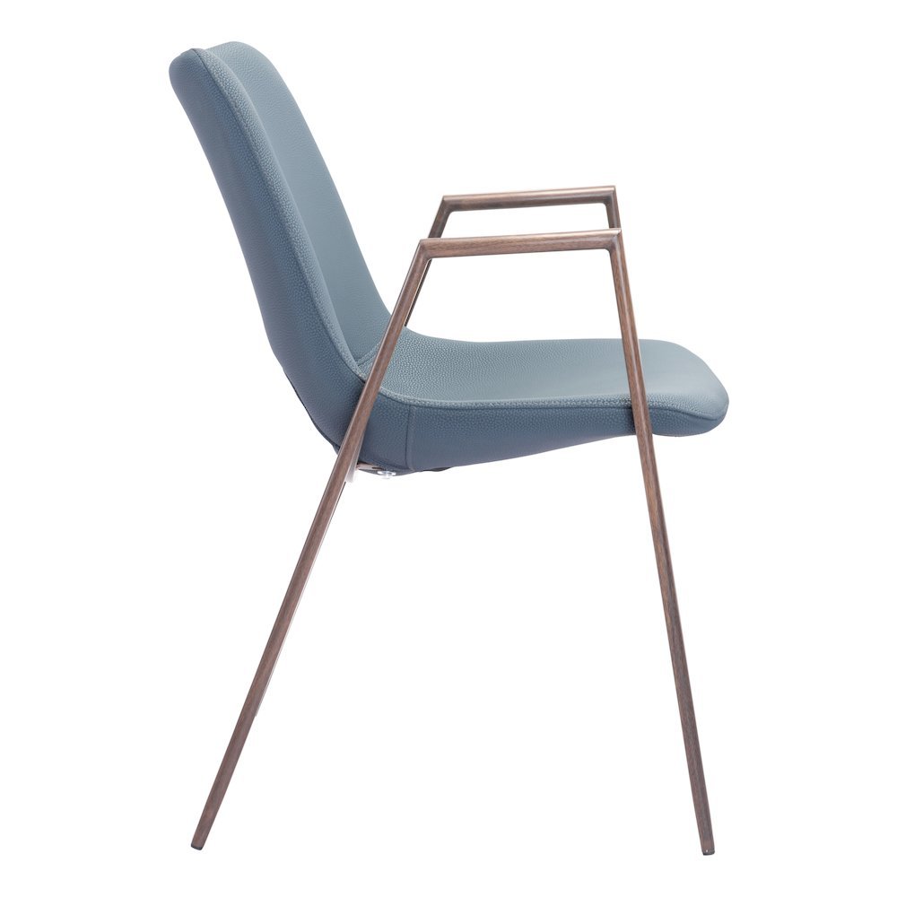 Dining Chairs Set of 2, Azure Gray Faux Leather, Walnut Steel Legs. Picture 4
