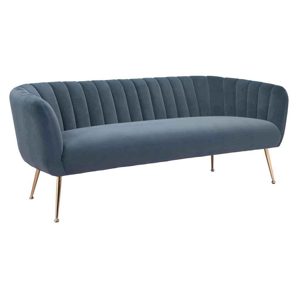 Sofa, Gray Velvet Fabric, 3-Seater, Steel Legs, Armrest Support. Picture 1