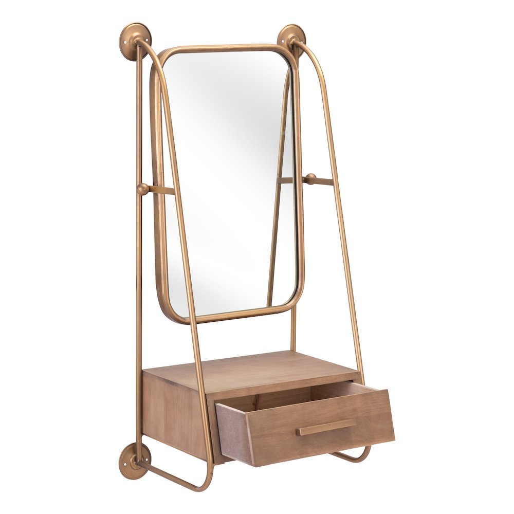 Peralta Mirror Shelf Brass & Brown. Picture 3