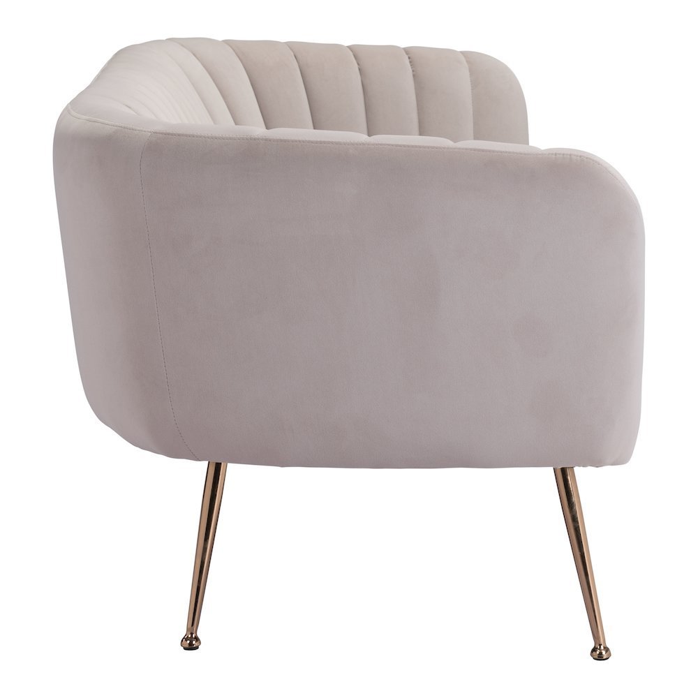 Sofa, Beige Velvet Fabric, 3-Seater, Steel Legs, Armrest Support. Picture 7