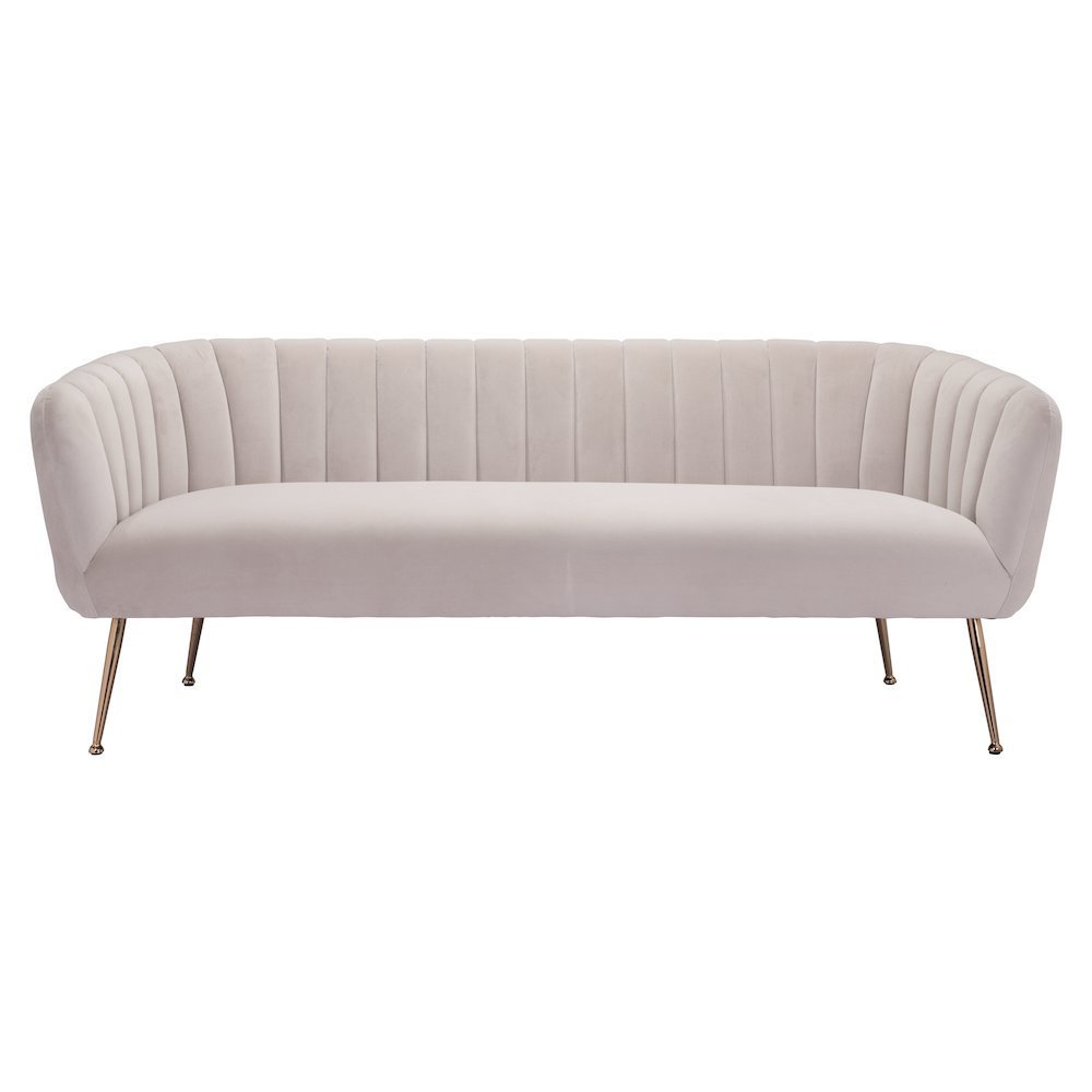 Sofa, Beige Velvet Fabric, 3-Seater, Steel Legs, Armrest Support. Picture 1