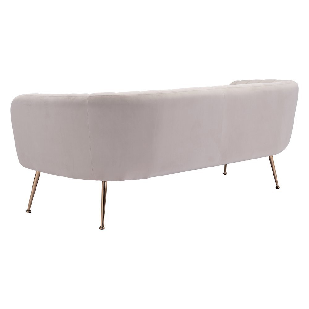 Sofa, Beige Velvet Fabric, 3-Seater, Steel Legs, Armrest Support. Picture 6