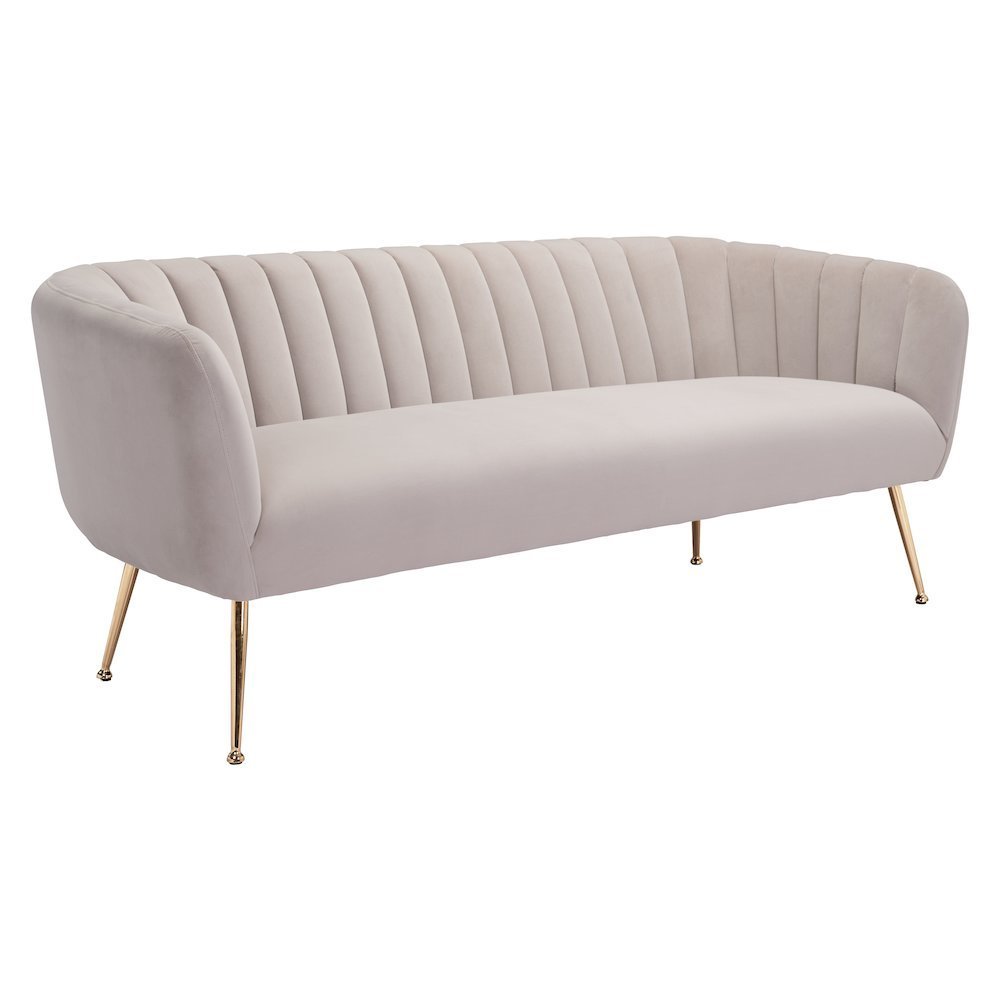 Sofa, Beige Velvet Fabric, 3-Seater, Steel Legs, Armrest Support. Picture 4