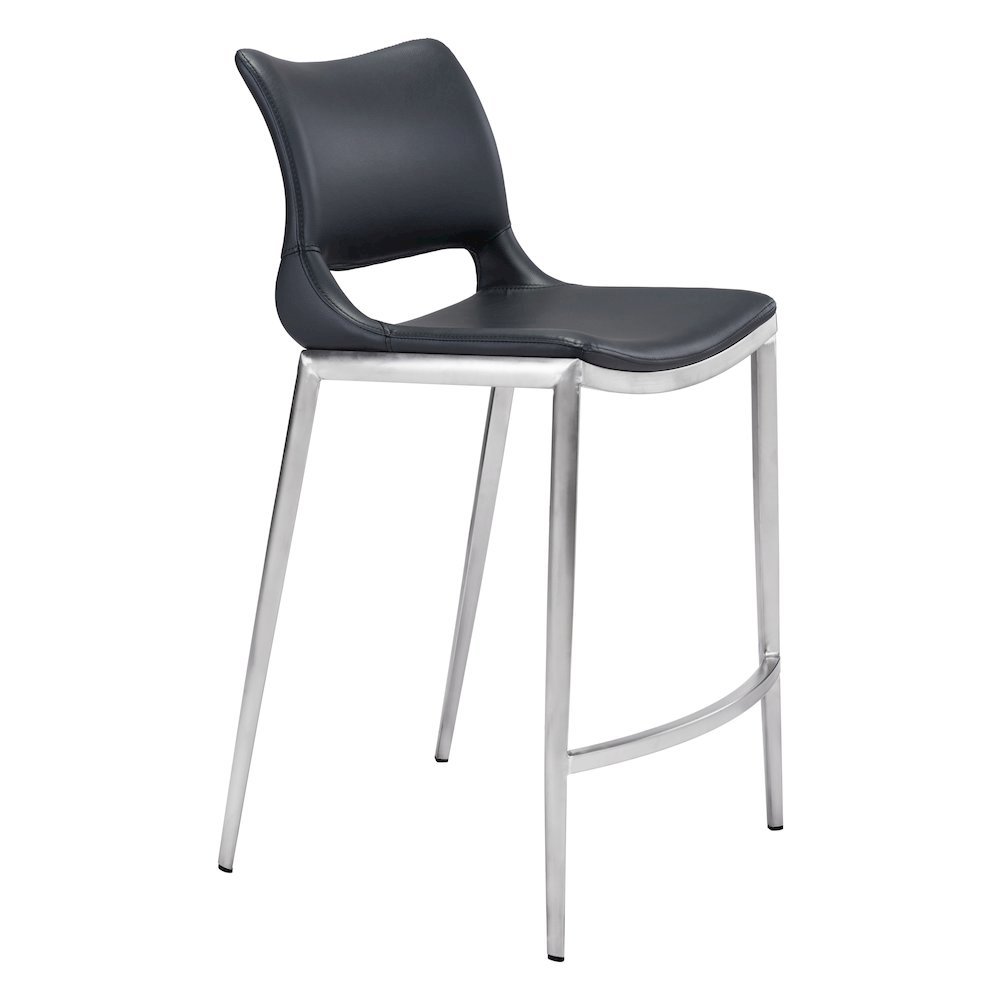 Counter Stools Set of 2, Black Faux Leather, Silver Steel Legs. Picture 5