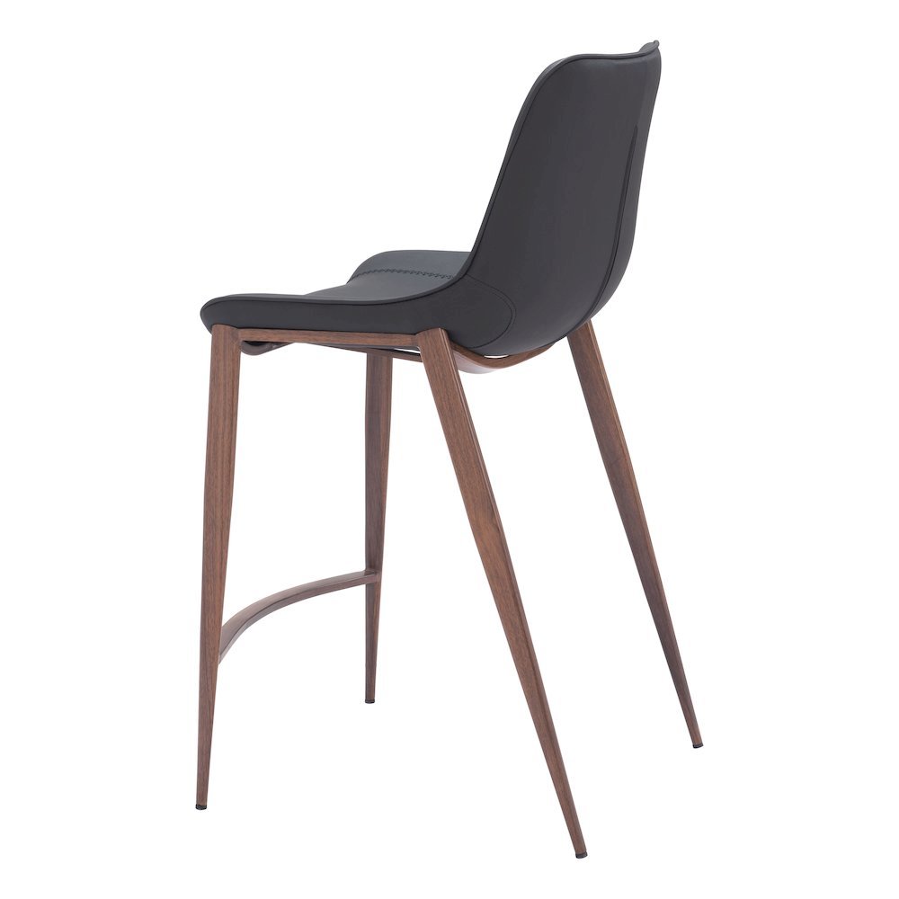 Counter Stools Set of 2, Black Faux Leather, Faux Wood Steel Legs. Picture 6