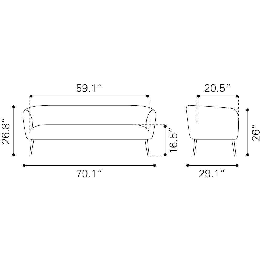 Sofa, Beige Velvet Fabric, 3-Seater, Steel Legs, Armrest Support. Picture 8