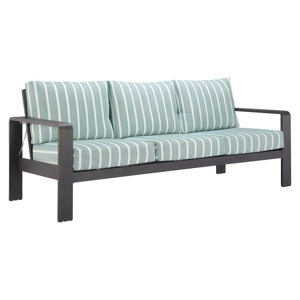 Green Outdoor Sofa With Cushions, Patio Couch for Three With Aluminum Frame. Picture 1