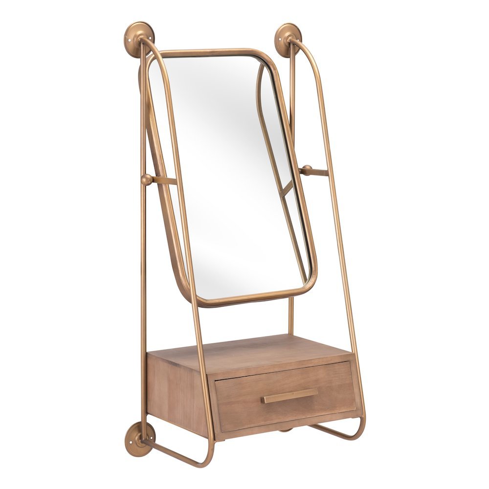 Peralta Mirror Shelf Brass & Brown. Picture 5
