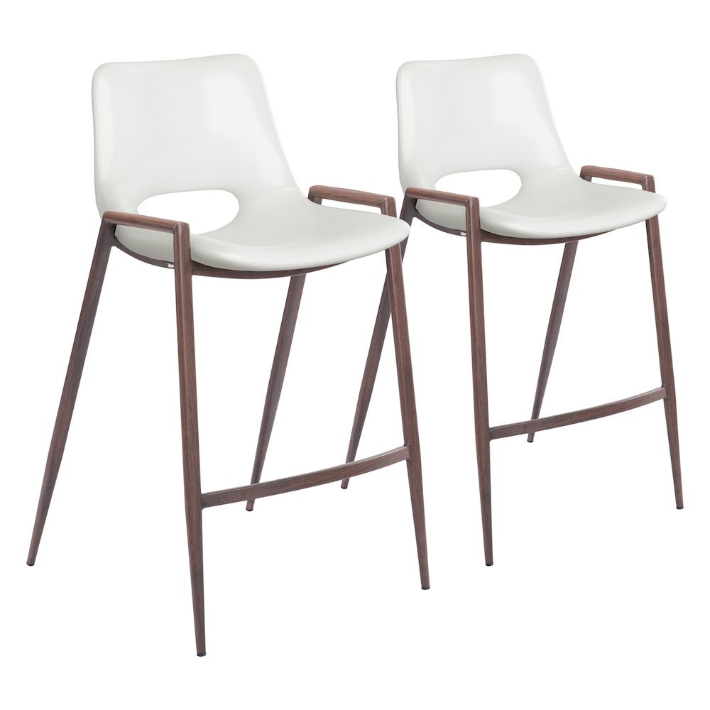 Counter Stools Set of 2, White Faux Leather, Faux Wood Steel Legs. Picture 1
