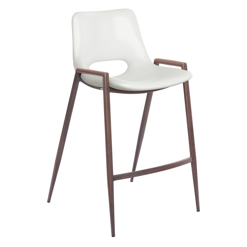 Counter Stools Set of 2, White Faux Leather, Faux Wood Steel Legs. Picture 4