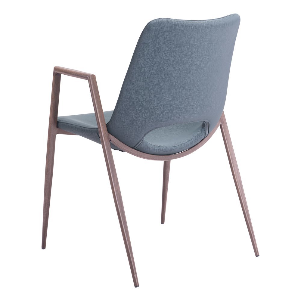 Dining Chairs Set of 2, Azure Gray Faux Leather, Walnut Steel Legs. Picture 7