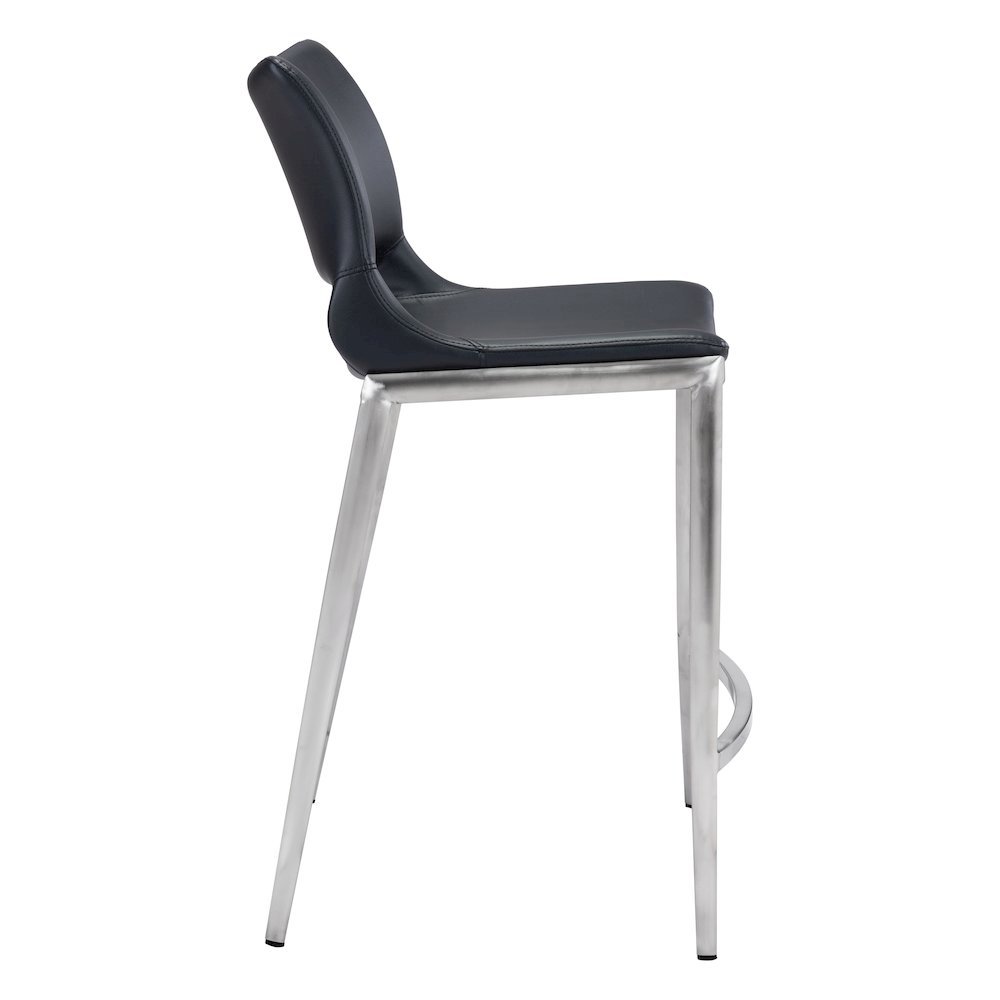 Counter Stools Set of 2, Black Faux Leather, Silver Steel Legs. Picture 7