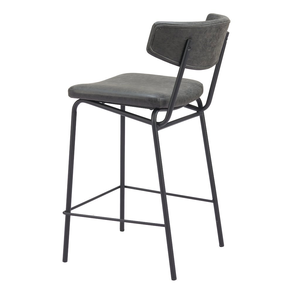 Counter Stools Set of 2, Vintage Black Faux Leather, Steel Legs. Picture 7