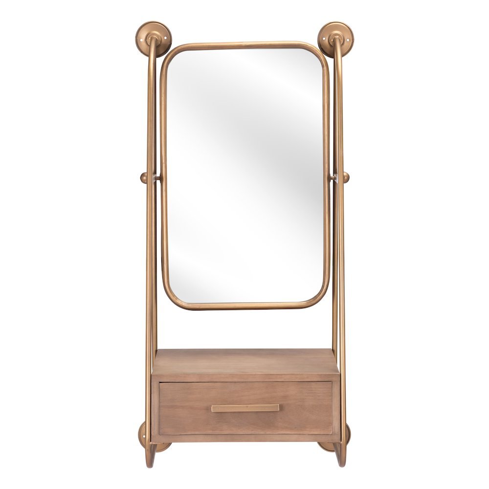 Peralta Mirror Shelf Brass & Brown. Picture 2