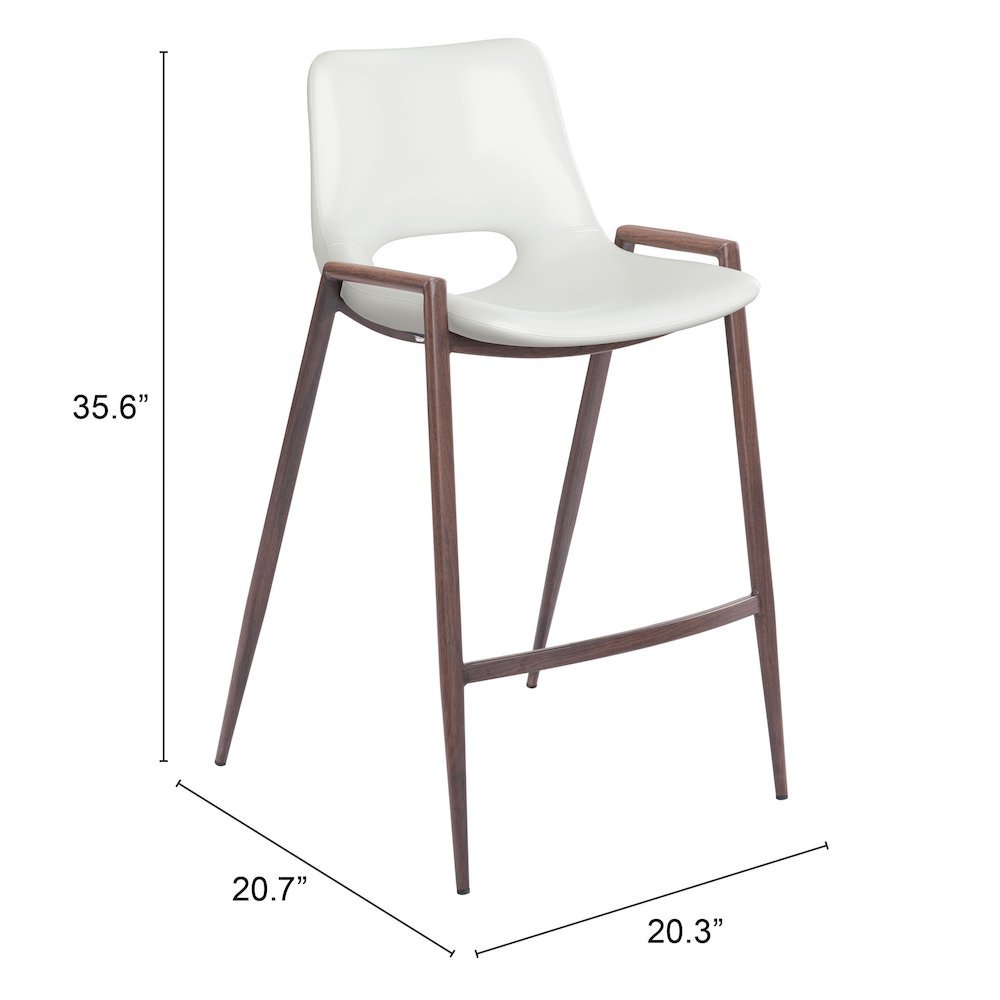 Counter Stools Set of 2, White Faux Leather, Faux Wood Steel Legs. Picture 9
