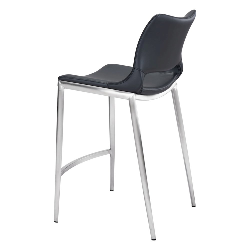 Counter Stools Set of 2, Black Faux Leather, Silver Steel Legs. Picture 6