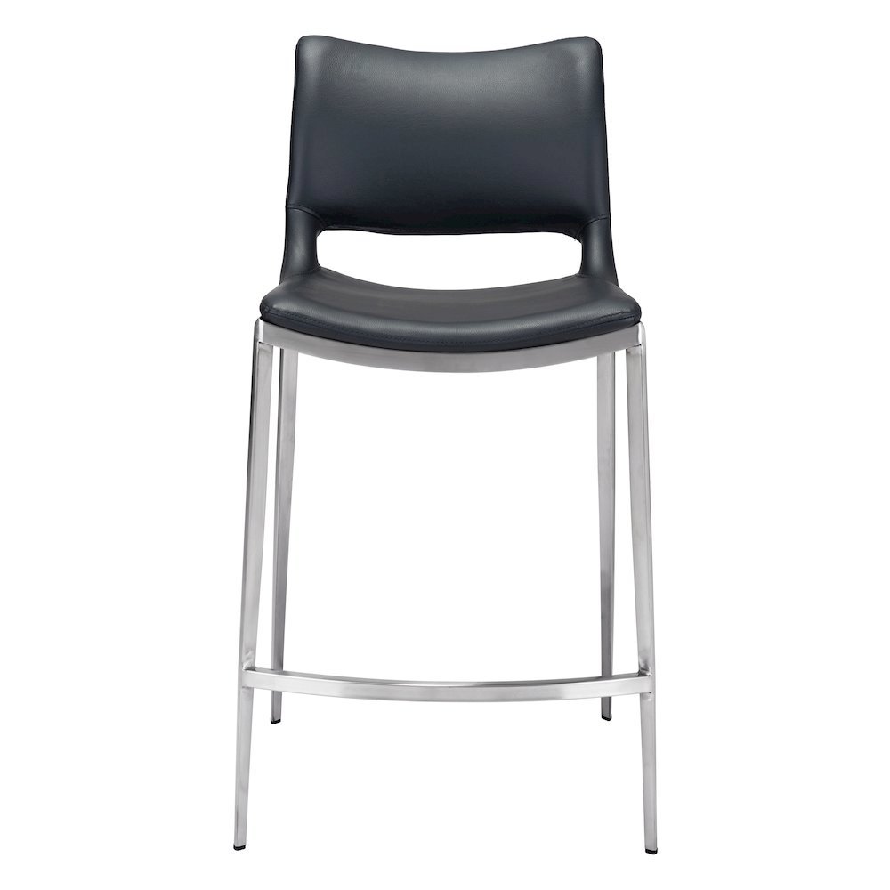 Counter Stools Set of 2, Black Faux Leather, Silver Steel Legs. Picture 4