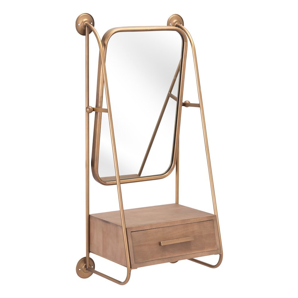 Peralta Mirror Shelf Brass & Brown. Picture 4