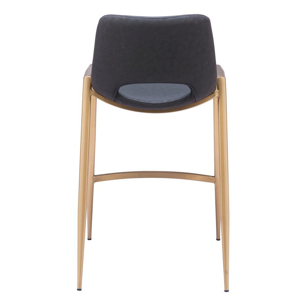 Counter Stools Set of 2, Black Faux Leather, Electroplated Gold Legs. Picture 7