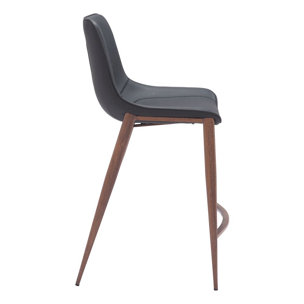 Counter Stools Set of 2, Black Faux Leather, Faux Wood Steel Legs. Picture 7