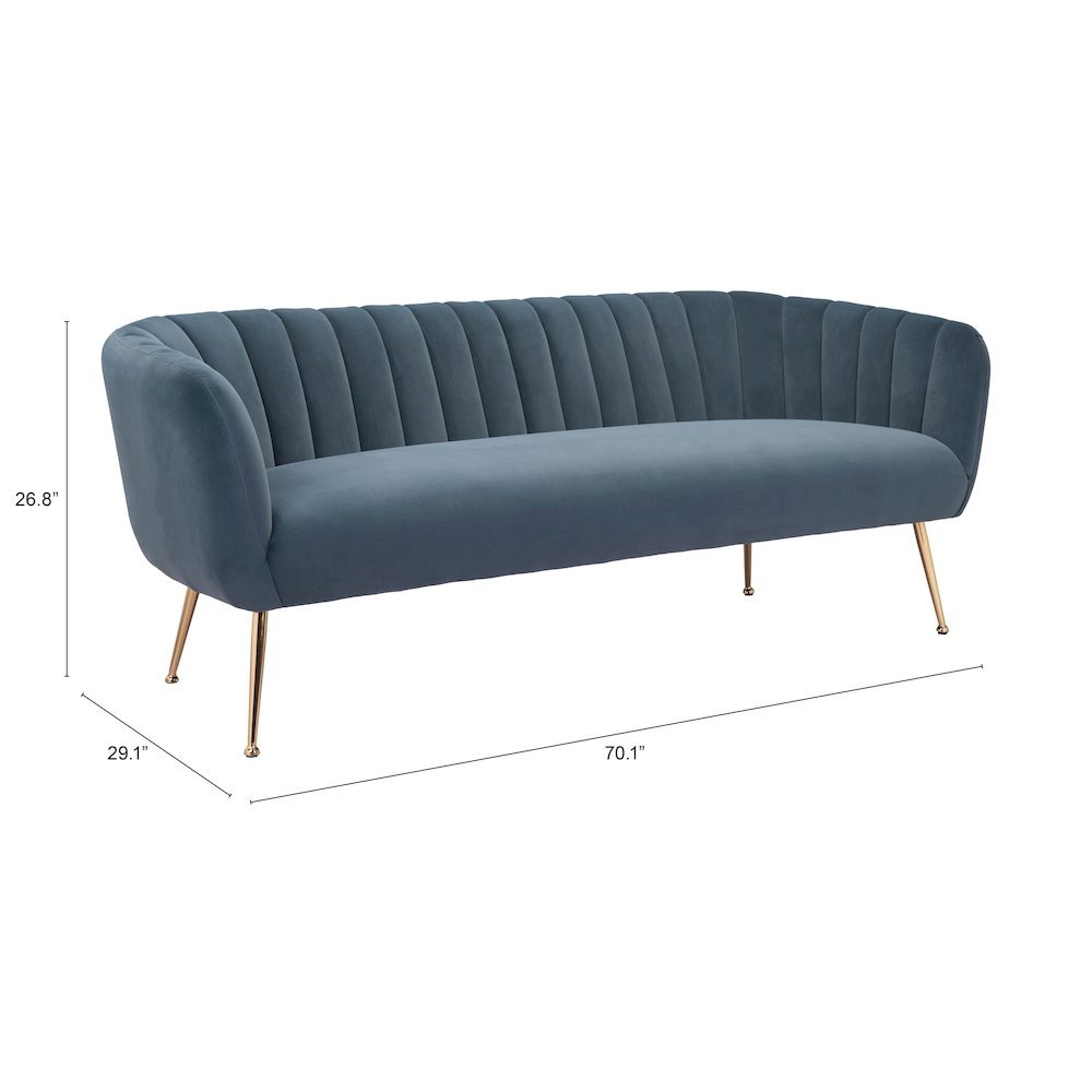 Sofa, Gray Velvet Fabric, 3-Seater, Steel Legs, Armrest Support. Picture 7