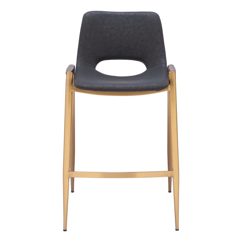 Counter Stools Set of 2, Black Faux Leather, Electroplated Gold Legs. Picture 8