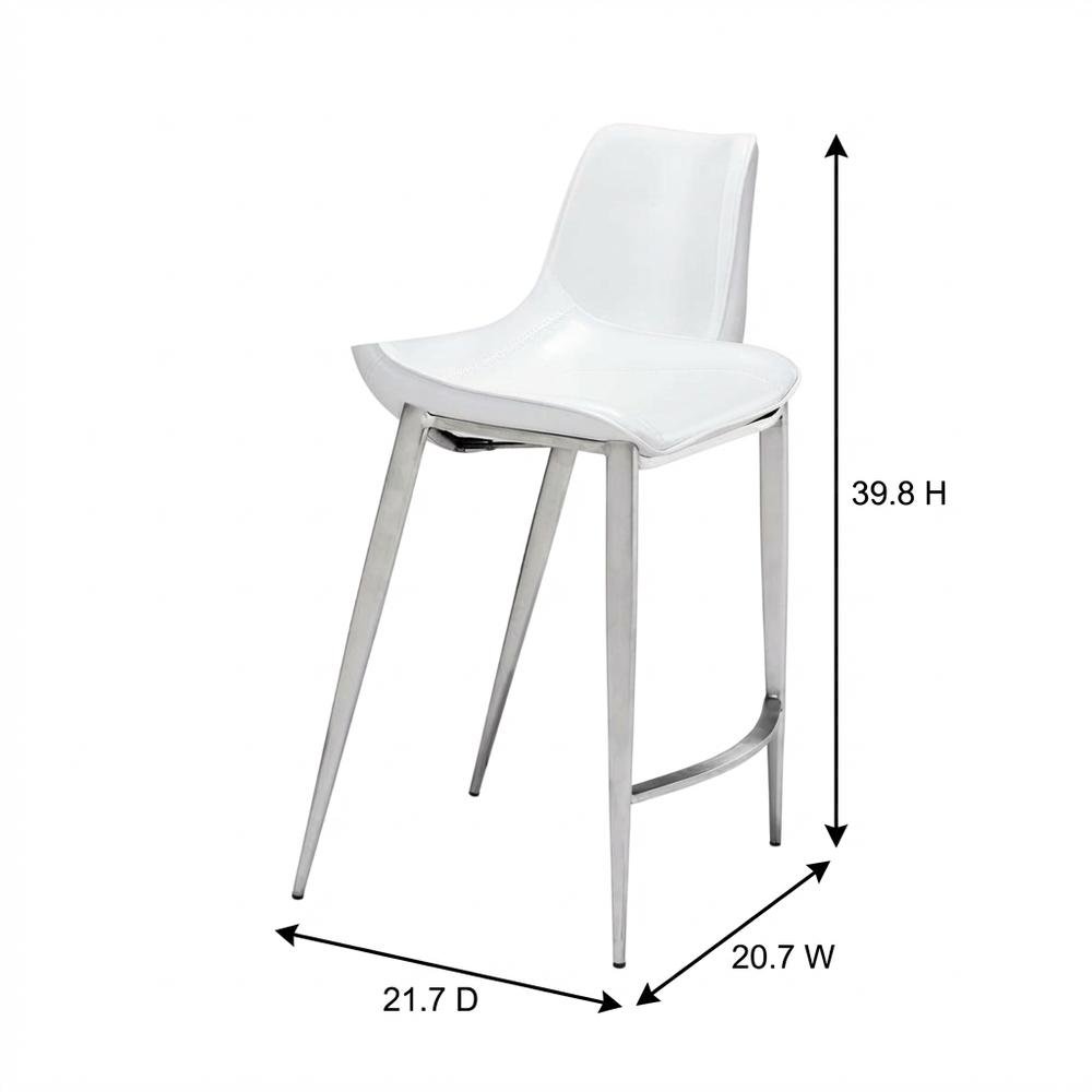White Counter Chairs Set of 2 with Brushed Stainless Accents, Modern Design. Picture 4
