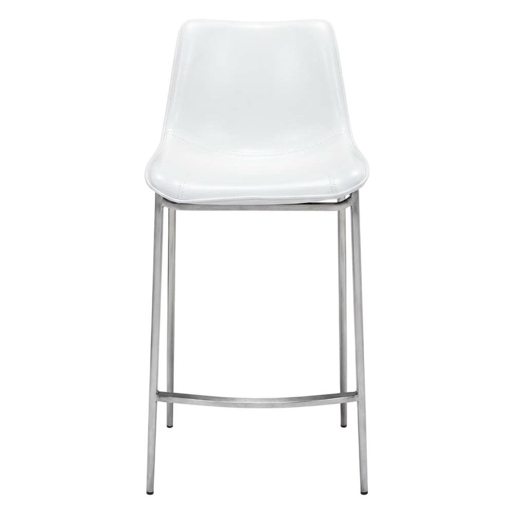 White Counter Chairs Set of 2 with Brushed Stainless Accents, Modern Design. Picture 6