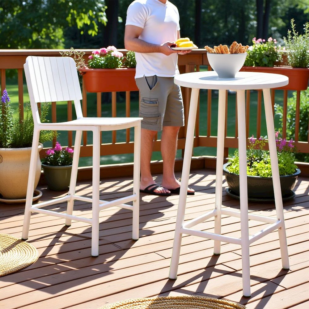 White Outdoor Bar Stool, Tall Aluminum Patio Stool for Outdoor Seating. Picture 2