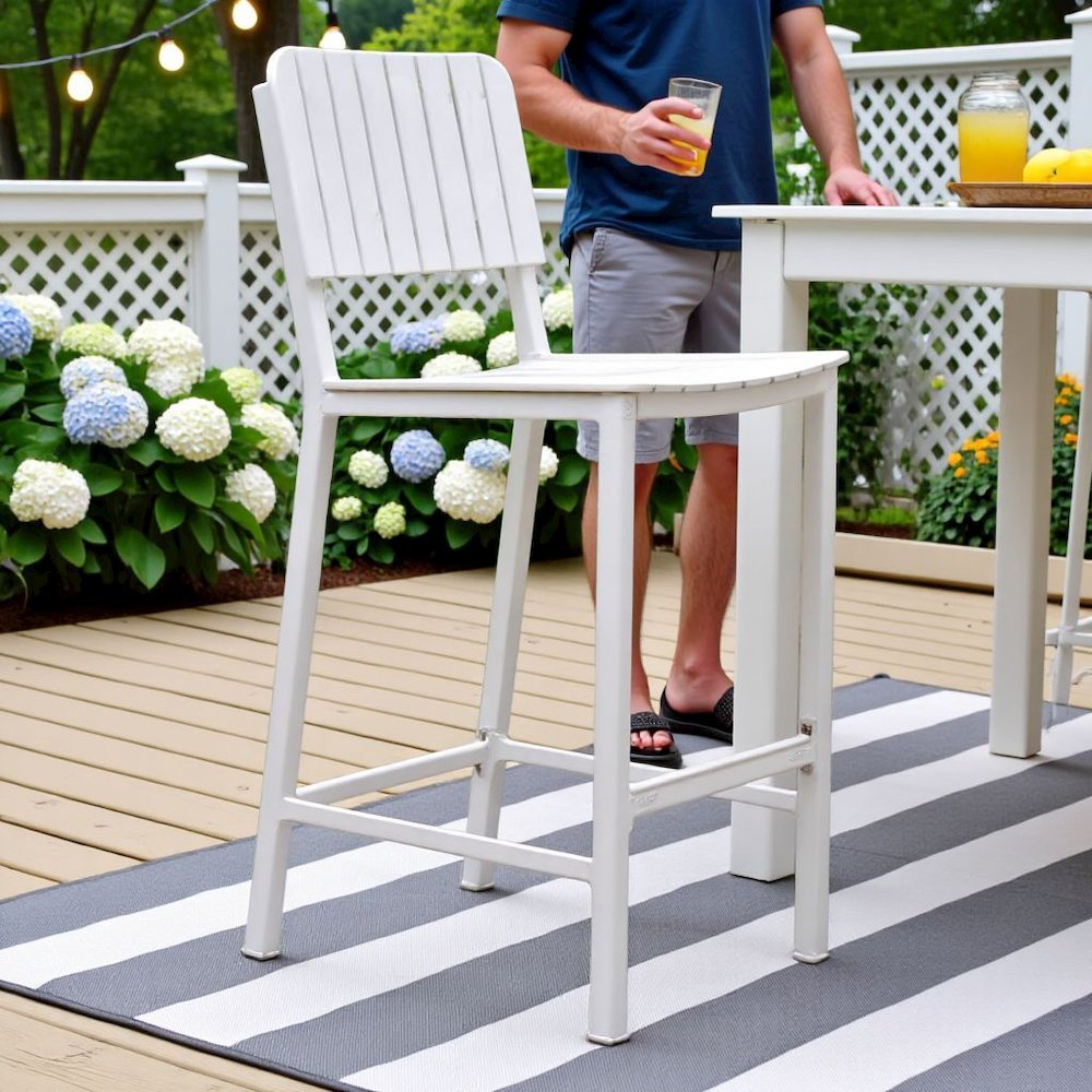 White Outdoor Bar Stool, Tall Aluminum Patio Stool for Outdoor Seating. Picture 3