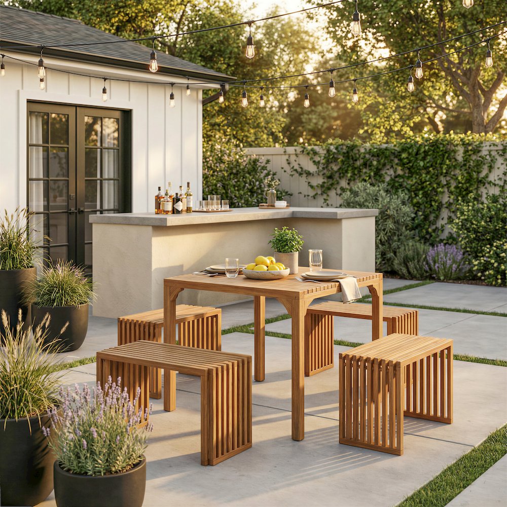 Riviera Extendable Bench (Set of 2) Natural. Picture 2