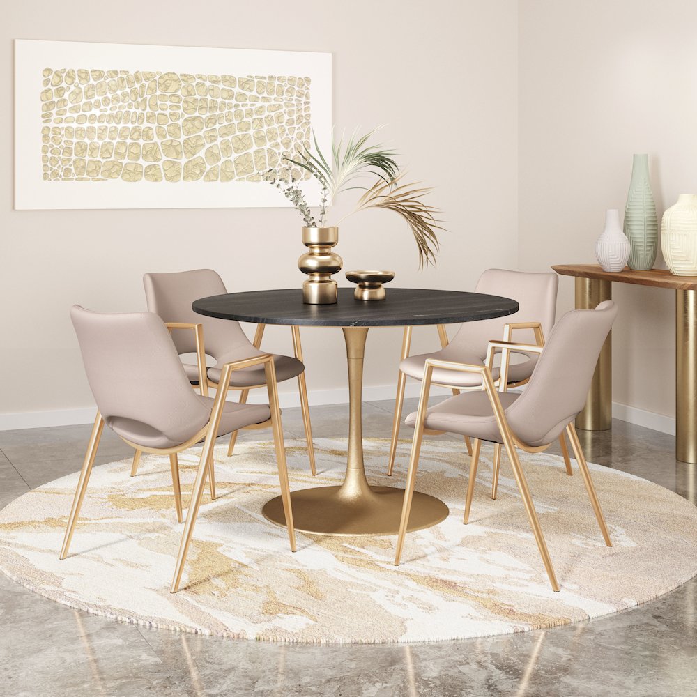 Desi Dining Chair (Set of 2) Beige & Gold. Picture 3