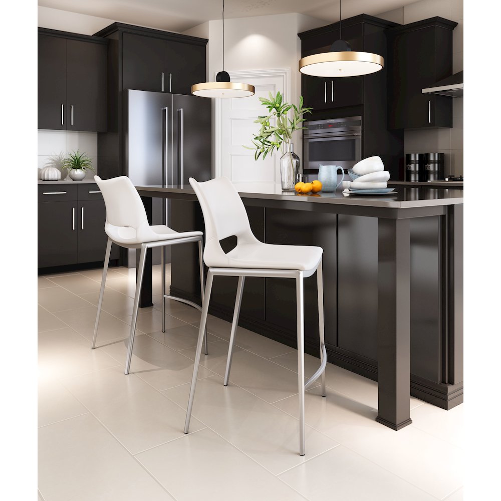 Ace Counter Stool (Set of 2) White & Silver. Picture 8