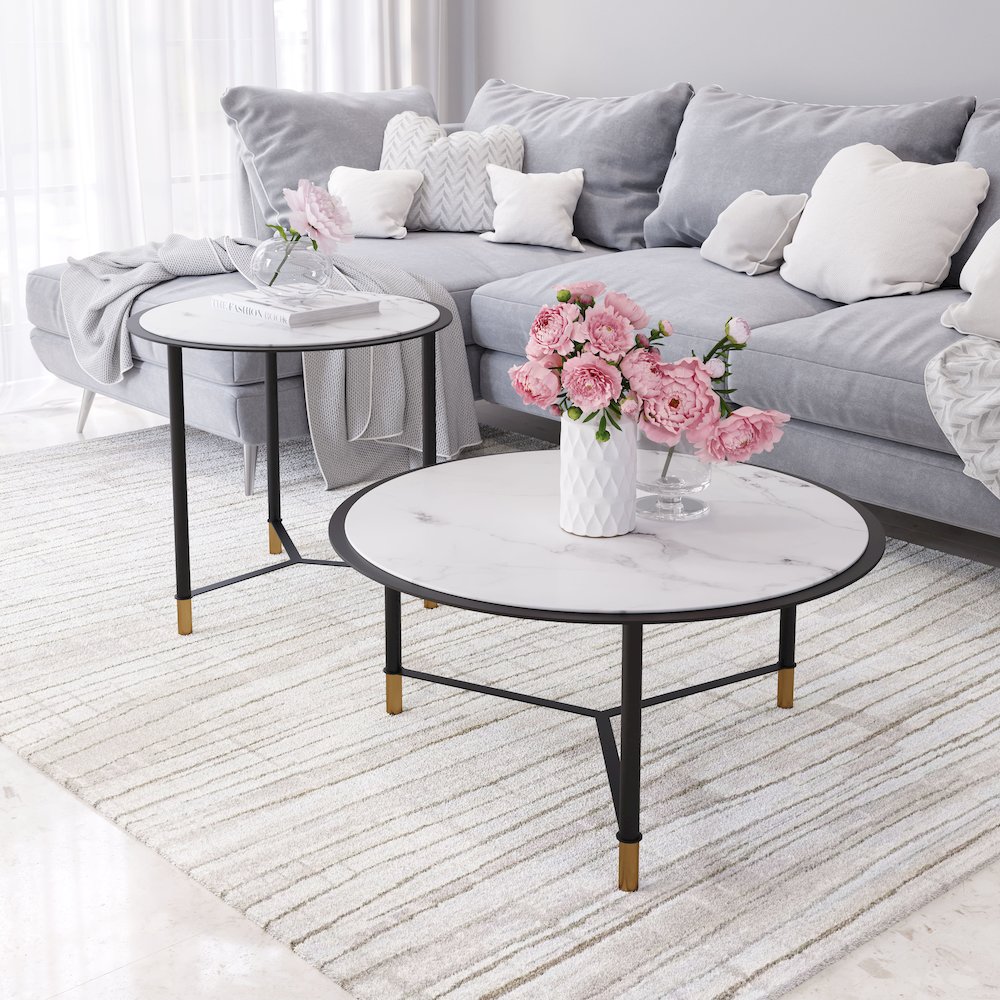 Davis Coffee Table Set (2-Piece) White & Black. Picture 8
