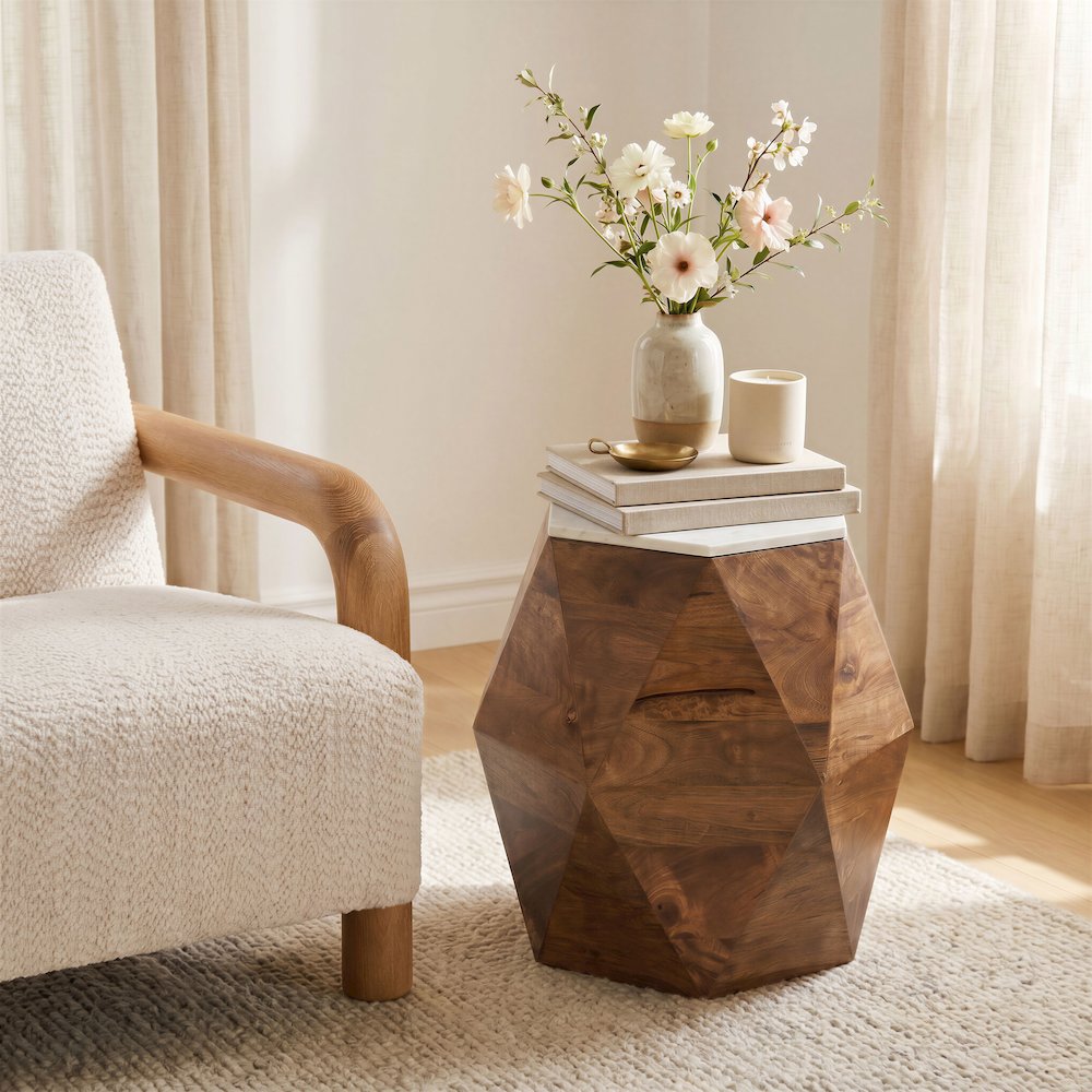 Bisel Side Table White & Walnut. Picture 2