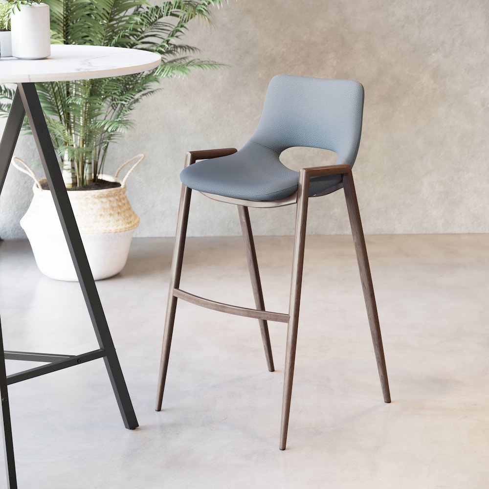 Desi Barstool (Set of 2) Azure Gray & Walnut. Picture 8
