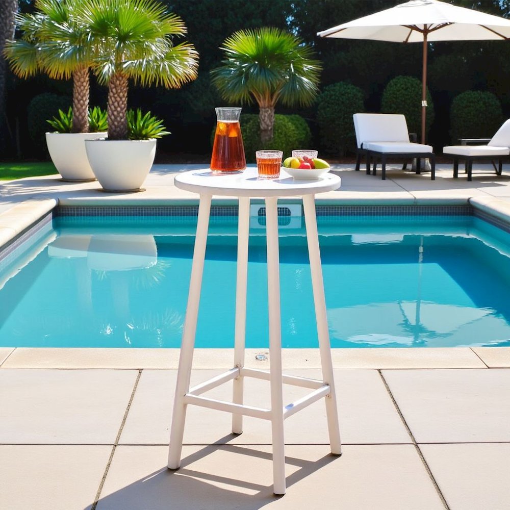 White Small Round Bistro Table, High Top Outdoor Table for Patios. Picture 3