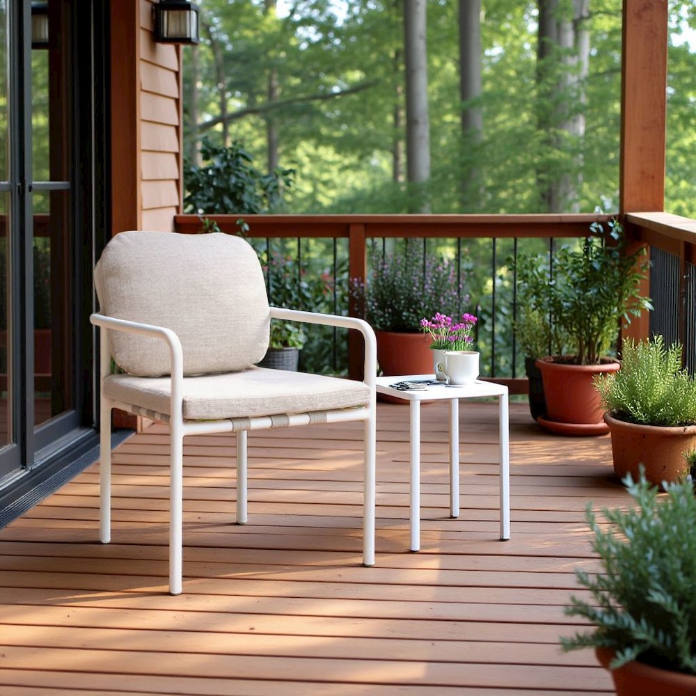 Beige Outdoor Dining Chair, Modern Aluminum Chair for Patio Seating. Picture 3