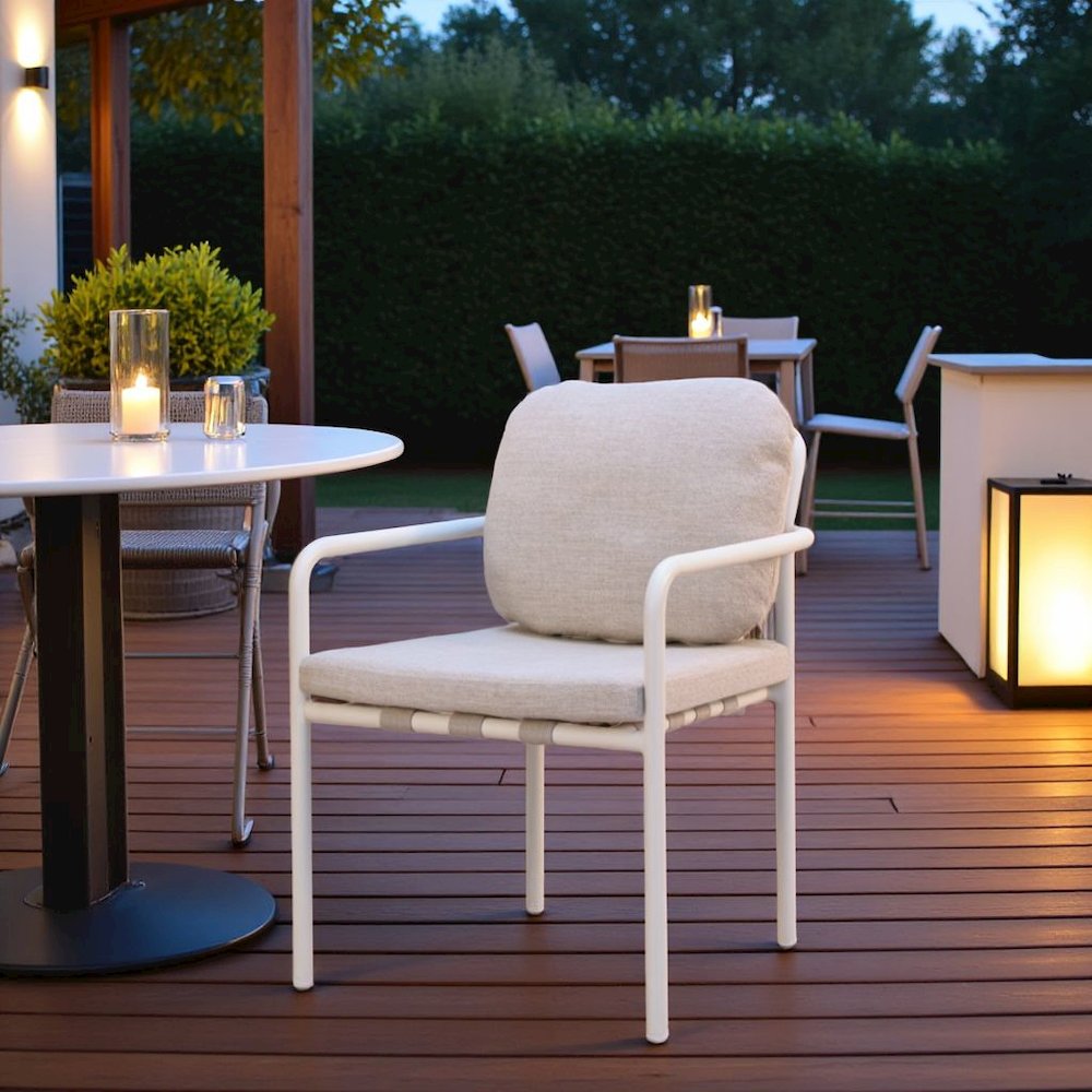 Beige Outdoor Dining Chair, Modern Aluminum Chair for Patio Seating. Picture 2