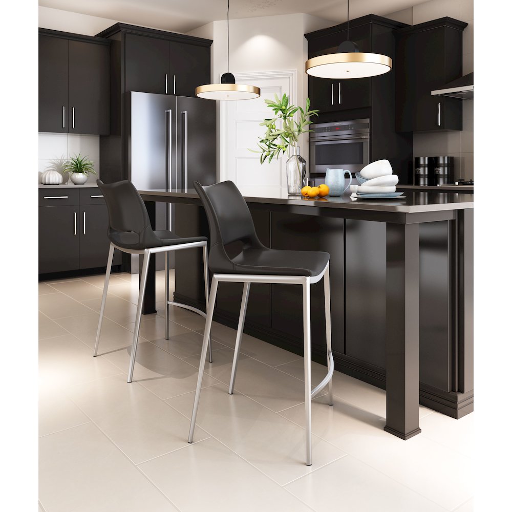 Ace Counter Stool (Set of 2) Black & Silver. Picture 8