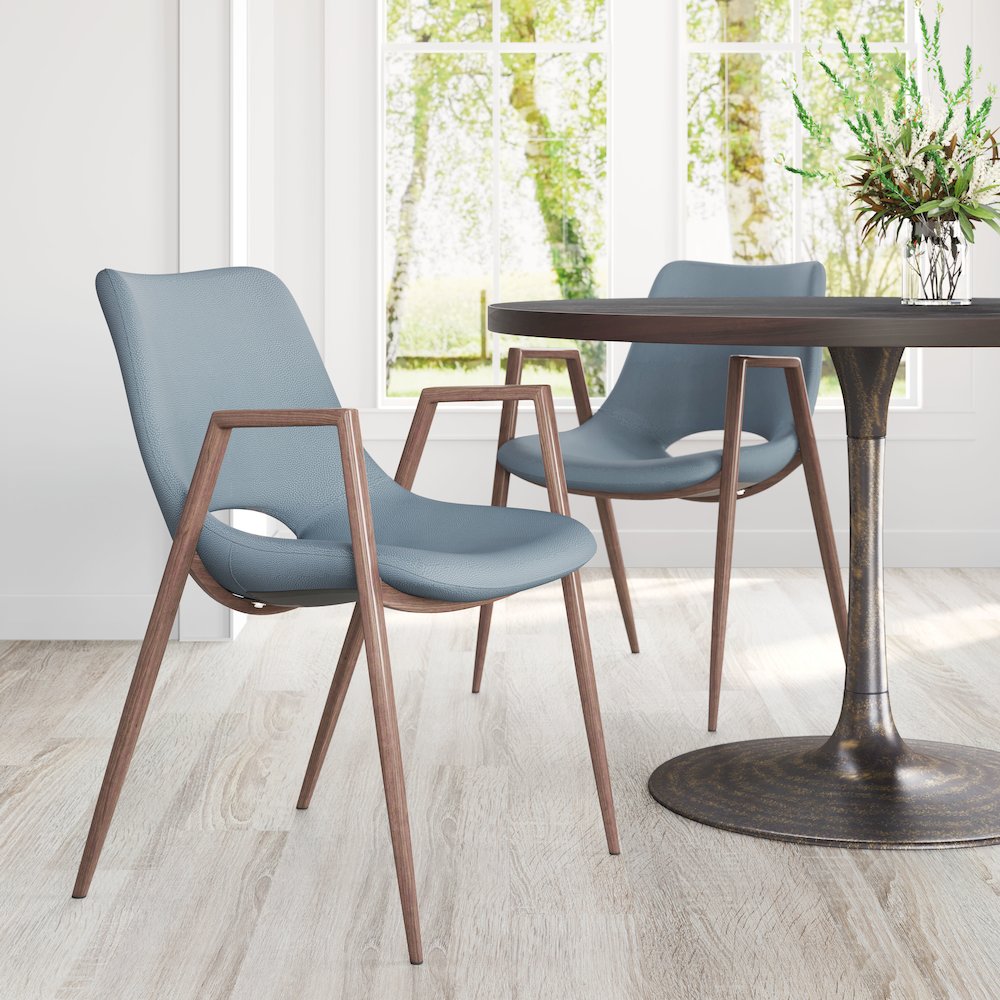 Desi Dining Chair (Set of 2) Azure Gray & Walnut. Picture 8