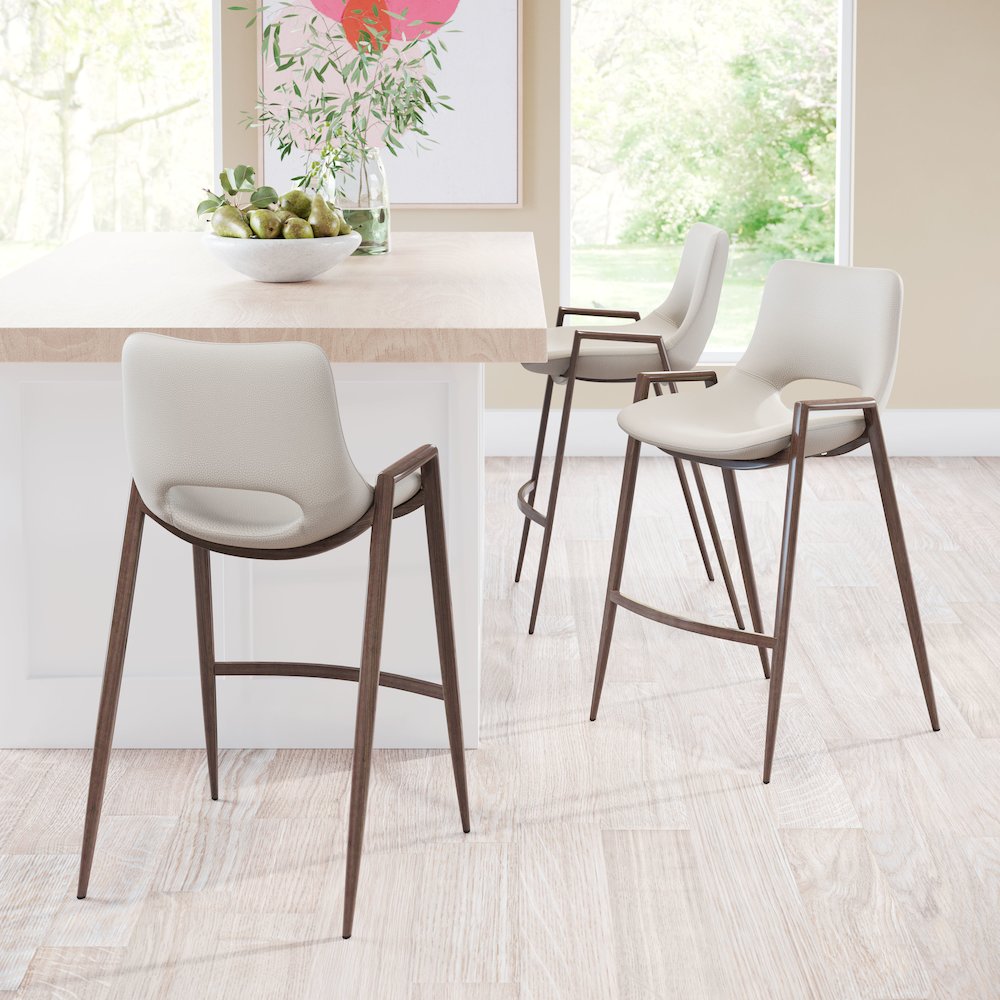 Desi Counter Stool (Set of 2) Beige & Walnut. Picture 2