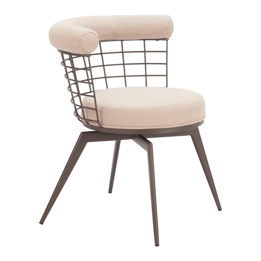 Saku Swivel Dining Chair Beige & Brown. Picture 1