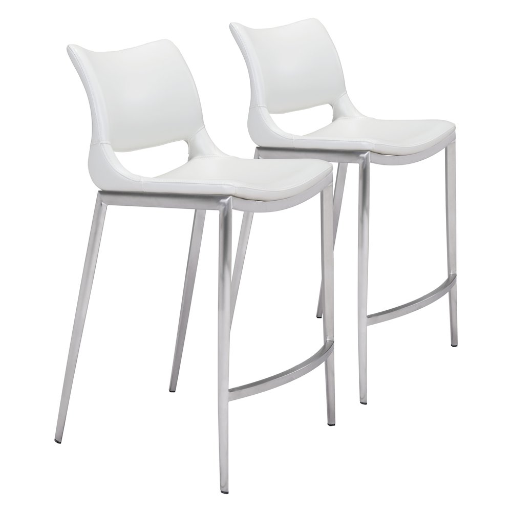 Ace Counter Stool (Set of 2) White & Silver. Picture 6