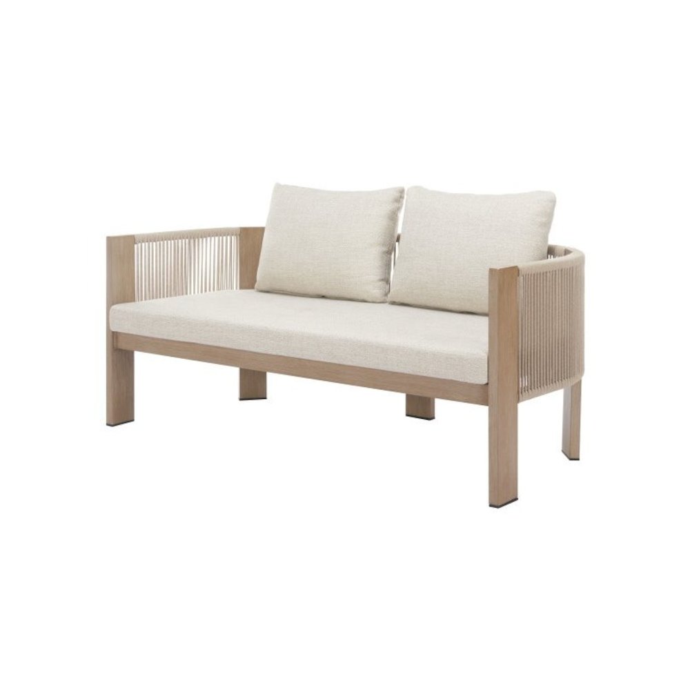 Beige Outdoor Sofa for Patios With Cushions, Aluminum Frame, 2-Seat Design. Picture 4