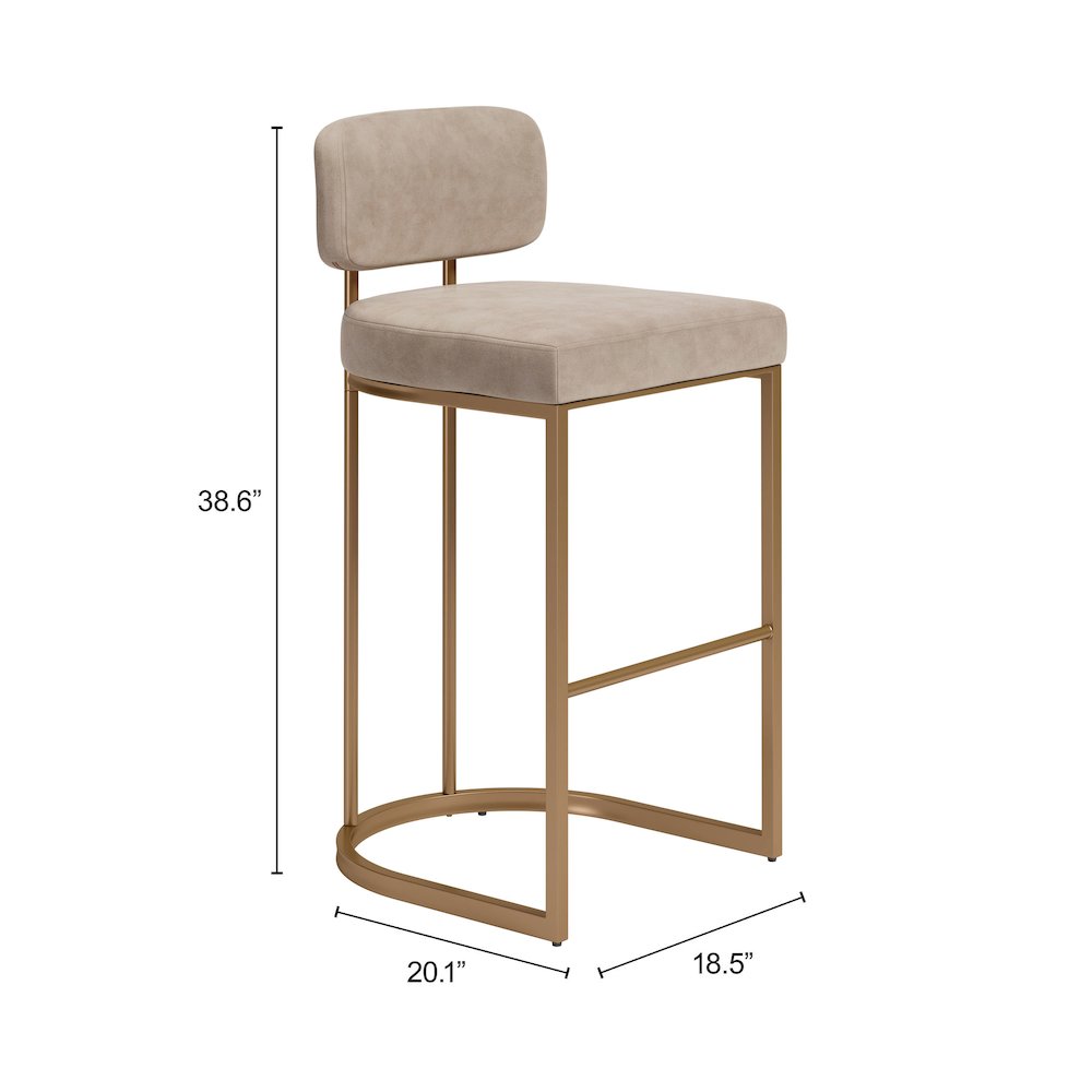 Velar Barstool (Set of 2) Beige & Bronze. Picture 9