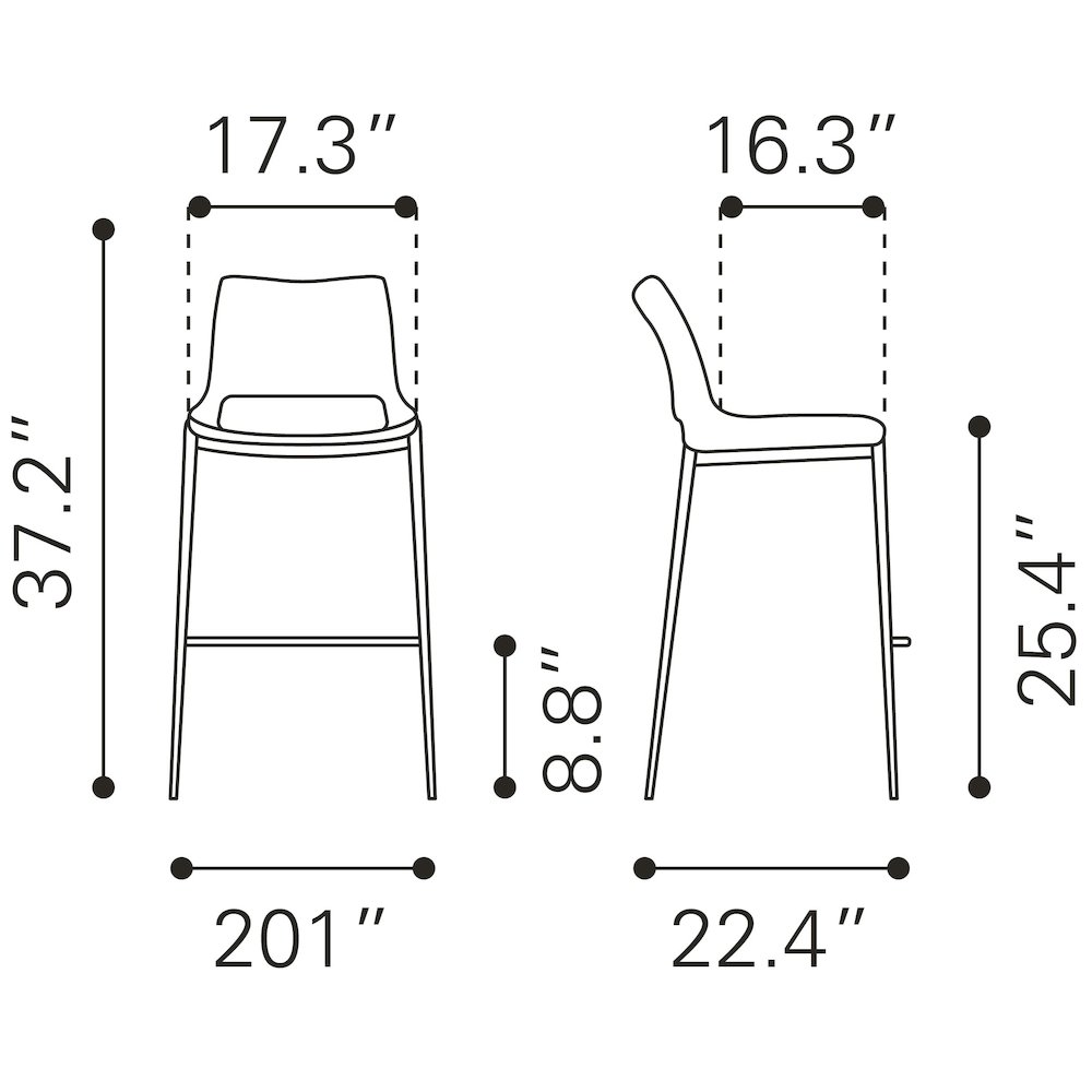 Ace Counter Stool (Set of 2) White & Silver. Picture 10