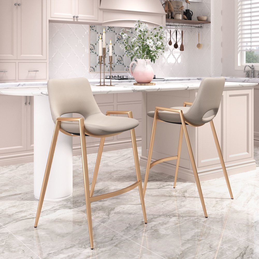 Desi Counter Stool (Set of 2) Beige & Gold. Picture 8